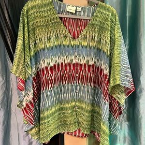 Green Red Boxy Blouse
